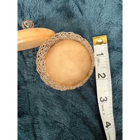 Vintage Alabaster Stone Trinket Box Silver Filigree Metal Lid Ornate Finial 3in - Picture 5 of 7